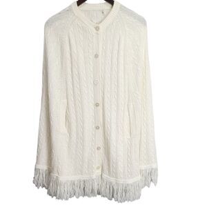 Vintage‎ 60’s chunky knit sweater cape poncho Light ivory